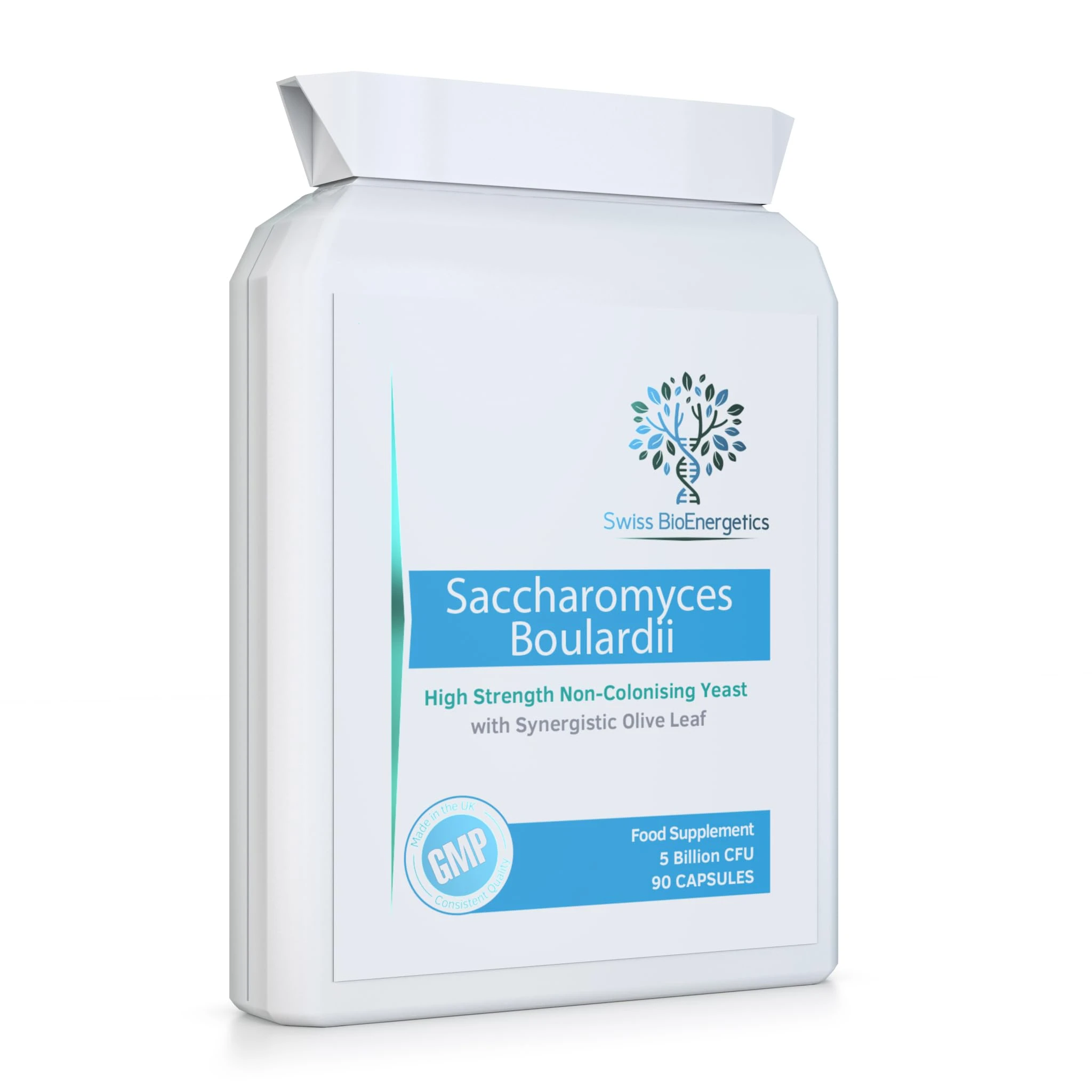 Saccharomyces Boulardii 5 Billion CFU 90 Capsules - No Refrigeration Required - High Strength Non-Colonising Yeast with synergistic Olive Leaf, Biotin and Vitamin D3