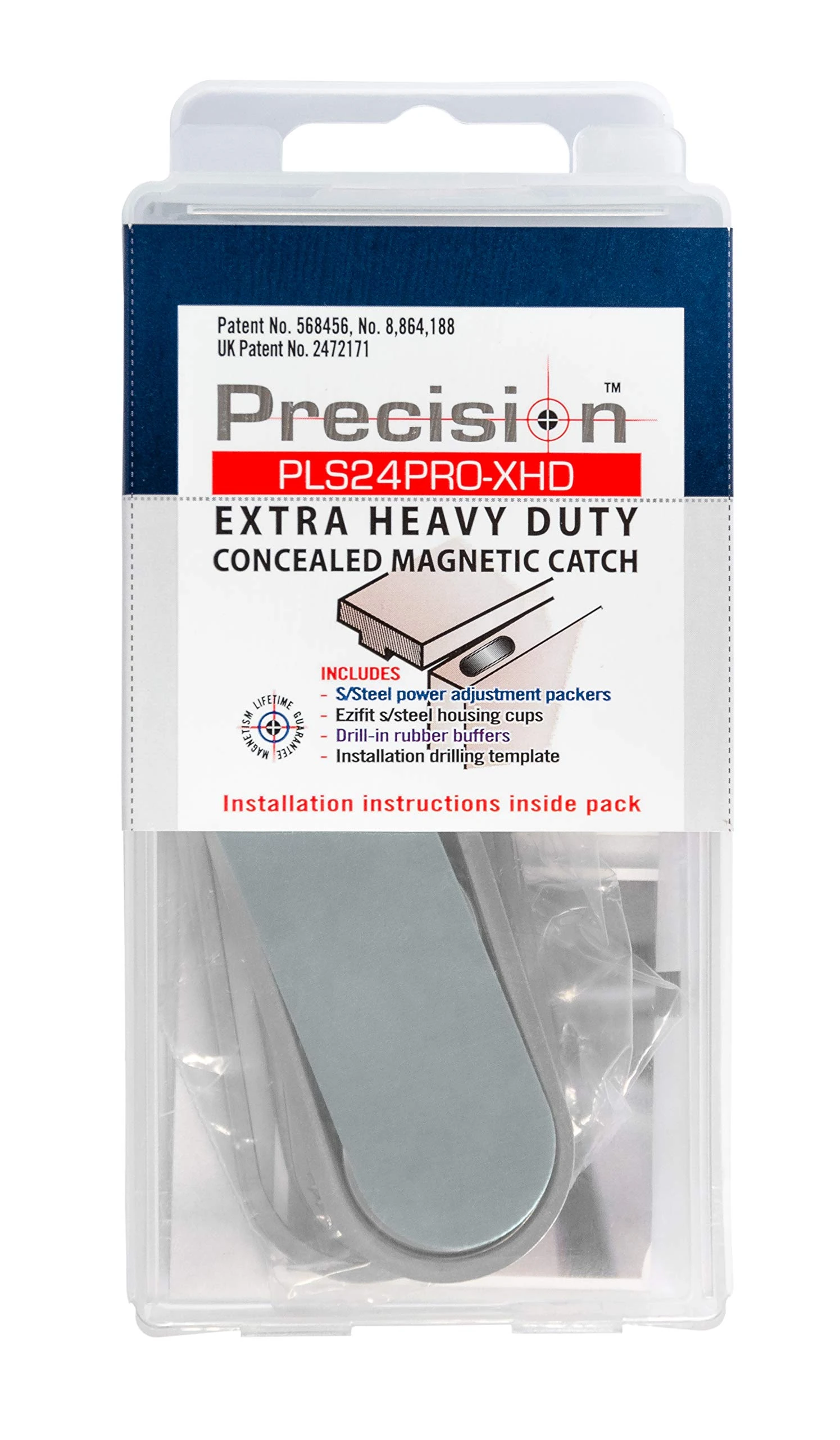 Precision Lock PLS24PRO-XHD Concealed Magnetic Catch, Stainless Steel, 24-75mm Heavy Duty