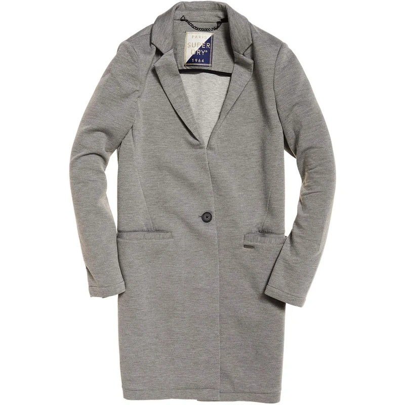 Superdry Women's Azure Longline Blazer Jacket Not Applicable, Grey (Grey Twill Iw3), Large (Manufacturer Size: 14) - Image 1
