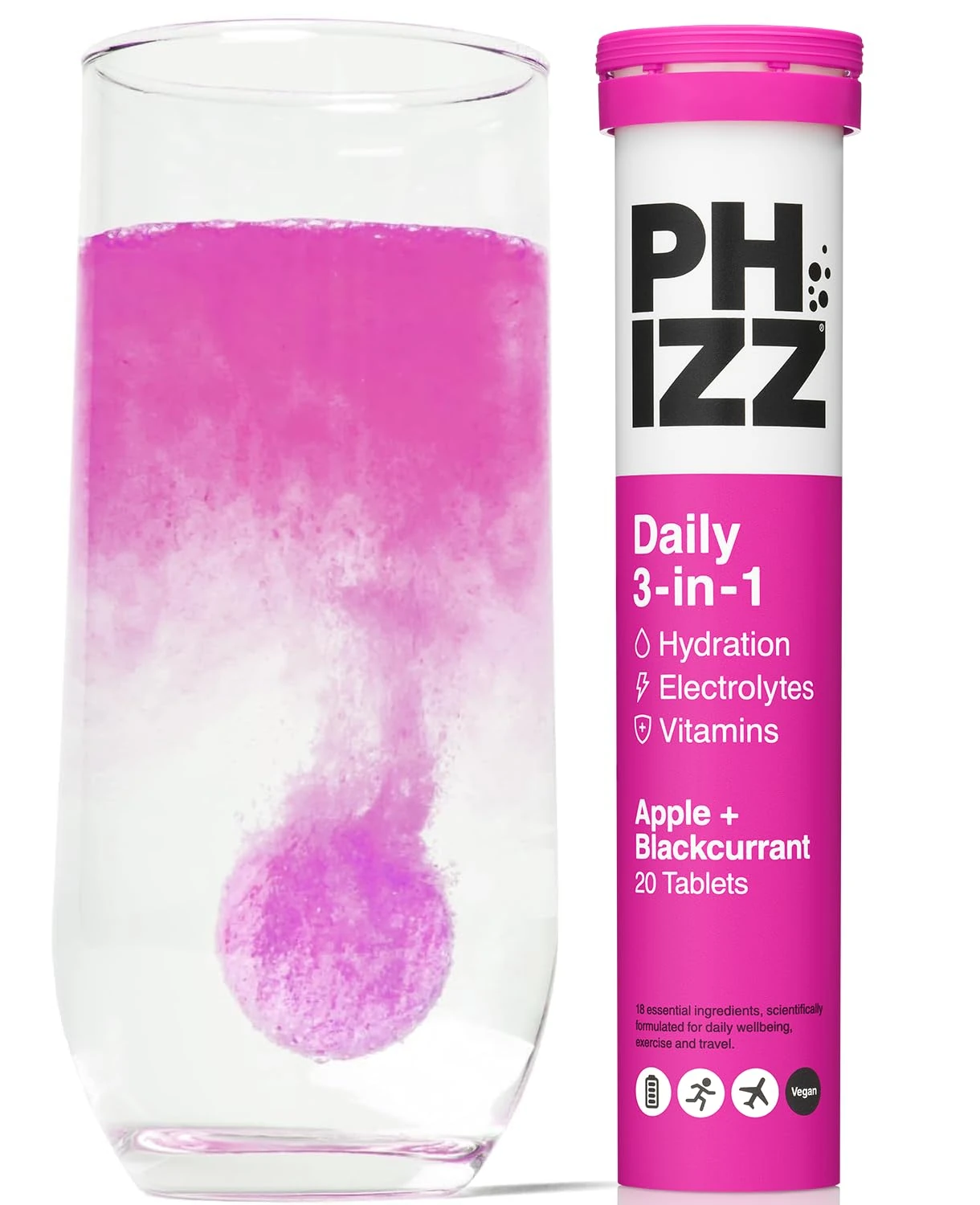 Phizz Electrolytes, Multivitamin & Hydration Tablets - 20 Effervescent Rehydration Electrolyte Tablets - 18 Vitamins & Minerals, Vitamin C, Vegan, Vegetarian & Low Calorie (Apple * Blackcurrant)