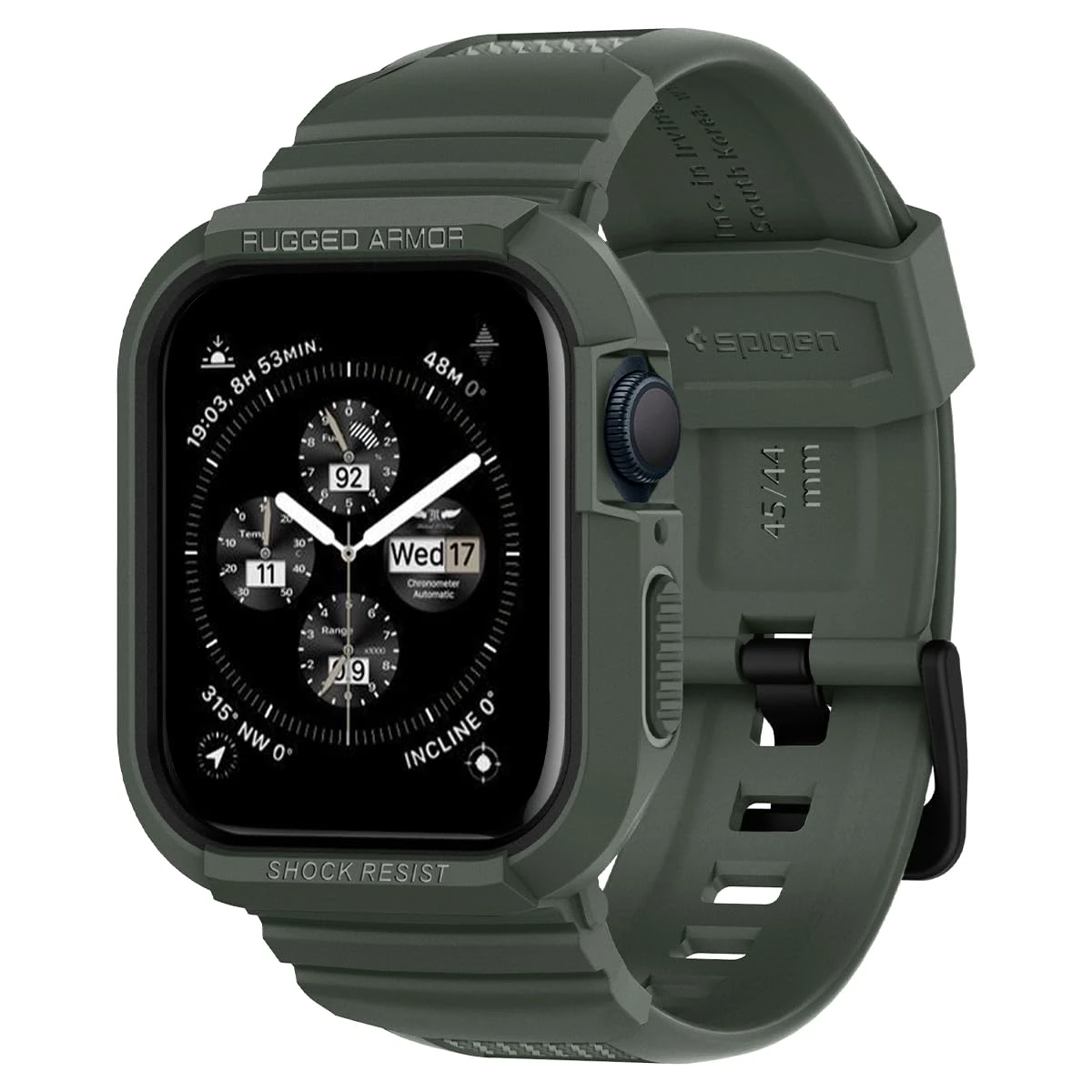 Spigen Rugged Armor Pro Compatible with Apple Watch Case with Strap for Series 9/8/7 45mm and 44mm Series 6/SE/5/4 - Military Green