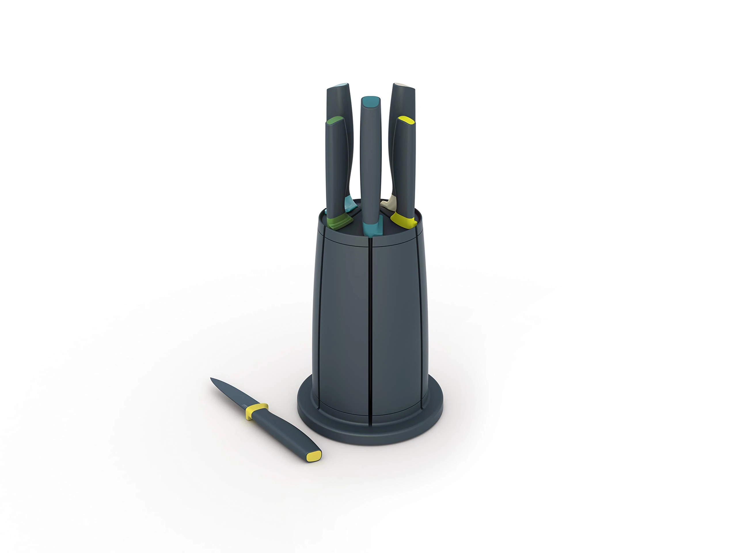Joseph Joseph Elevate Knives 5 piece Carousel Set with rotating knife block, Japanese Stainless Steel - Opal/Black