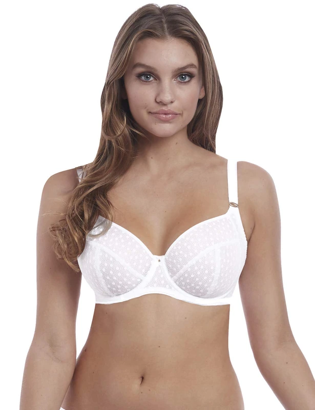 Freya Women's Starlight Unlined Side Support Lace Underwire Bra Plunge, White, 32GG US