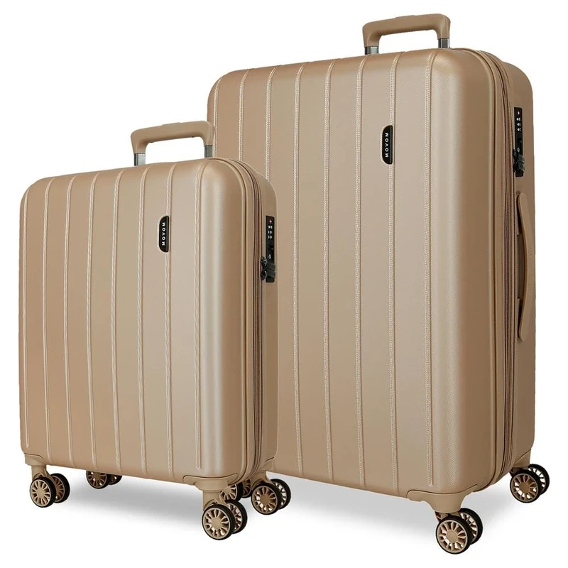 Movom Wood Beige Luggage Set 55/70 cm Rigid ABS TSA Lock 119 Litre 4 Double Wheels Hand Luggage
