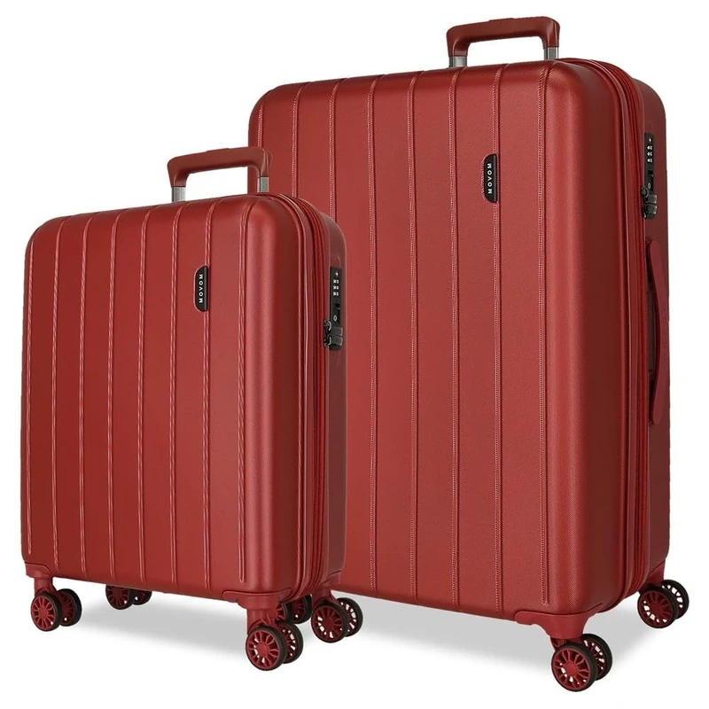 Movom Wood Red Luggage Set 55/70 cm Rigid ABS TSA Lock 119 Litre 4 Double Wheels Hand Luggage