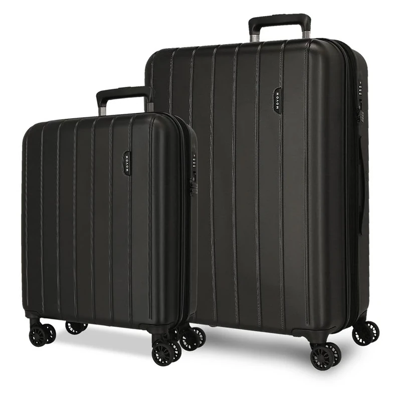 Movom Wood Black Luggage Set 55/70 cm Rigid ABS TSA Lock 119 Litre 4 Double Wheels Hand Luggage