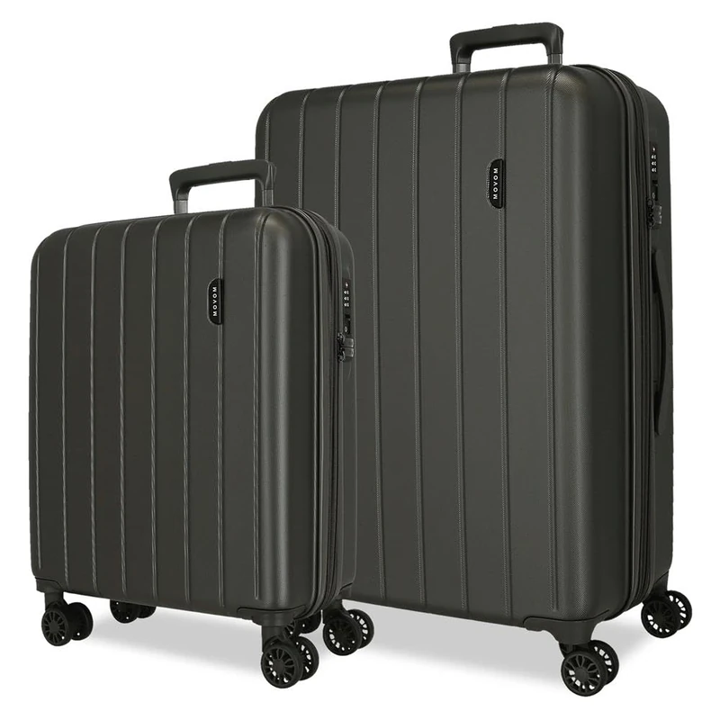 Movom Wood Grey Luggage Set 55/70 cm Rigid ABS TSA Lock 119 Litre 4 Double Wheels Hand Luggage