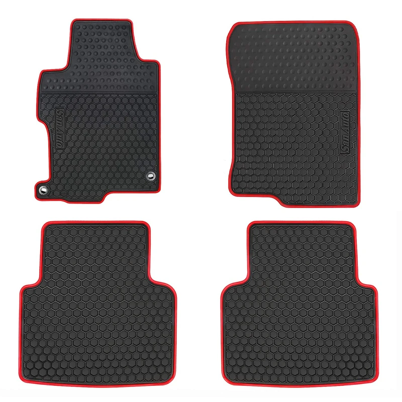 HD-Mart Car Rubber Floor Mat for Honda Accord 9th Generation 2017-2016-2015-2014-2013 Custom Fit Black Red Auto Liner Mats All Weather Protection Heavy Duty Odorless