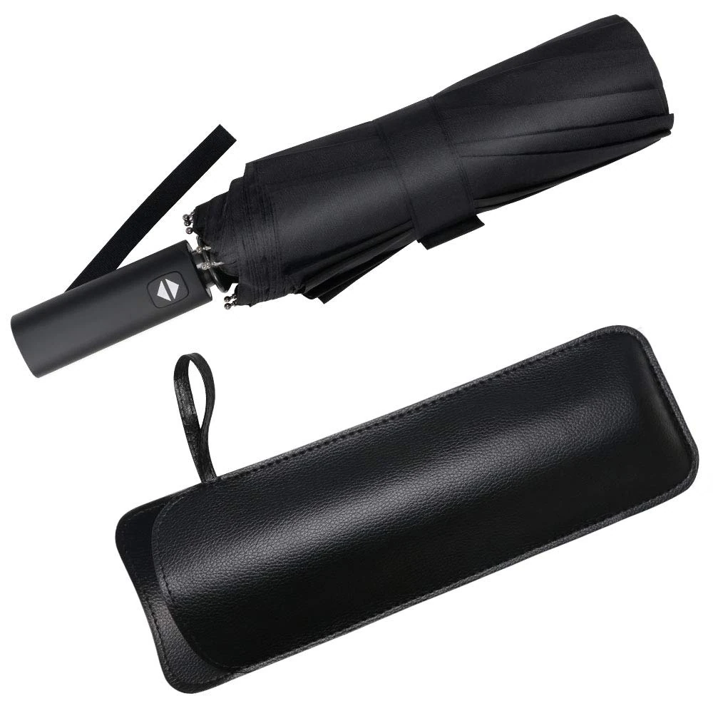 Vicloon Travel Umbrella - 12 Ribs Compact Windproof Auto Open/Close - Sturdy Reinforced Canopy Portable With Water Absorption Bag for Men & Women