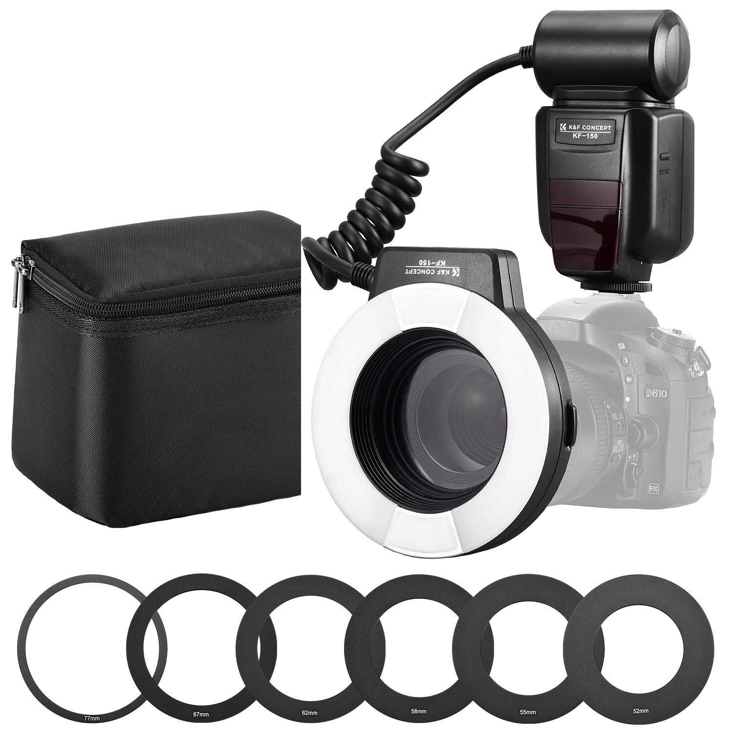Macro Flash Ring,Ring Flash Nikon,K&F CONCEPT KF-150N I-TTL Flashing Rings with 52 55 58 62 67 77mm compatible with Nikon DSLR Cameras D7100 D7000 D5300 D5100 D3200 D3100 D7200 D500 D5600 D3400 D7500