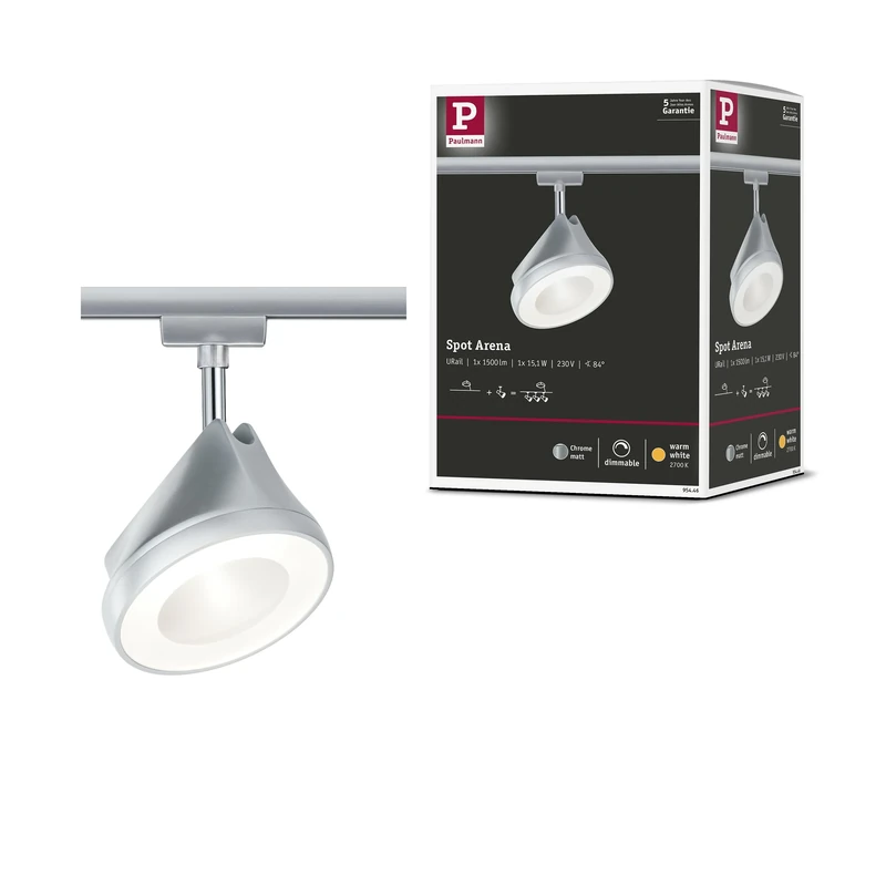 Paulmann 95446 Arena URail LED Individual spot 800lm 15W 2700K dimmable 230V Chrome matt, Chrome Rail System