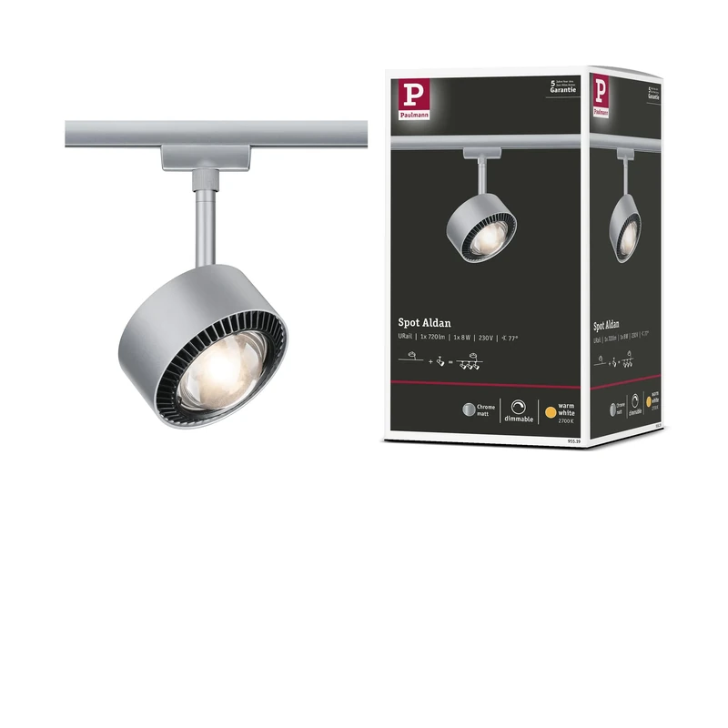 Paulmann 95519 Aldan URail LED Individual spot 498lm 8W 2700K dimmable 230V Chrome matt, Black Rail System