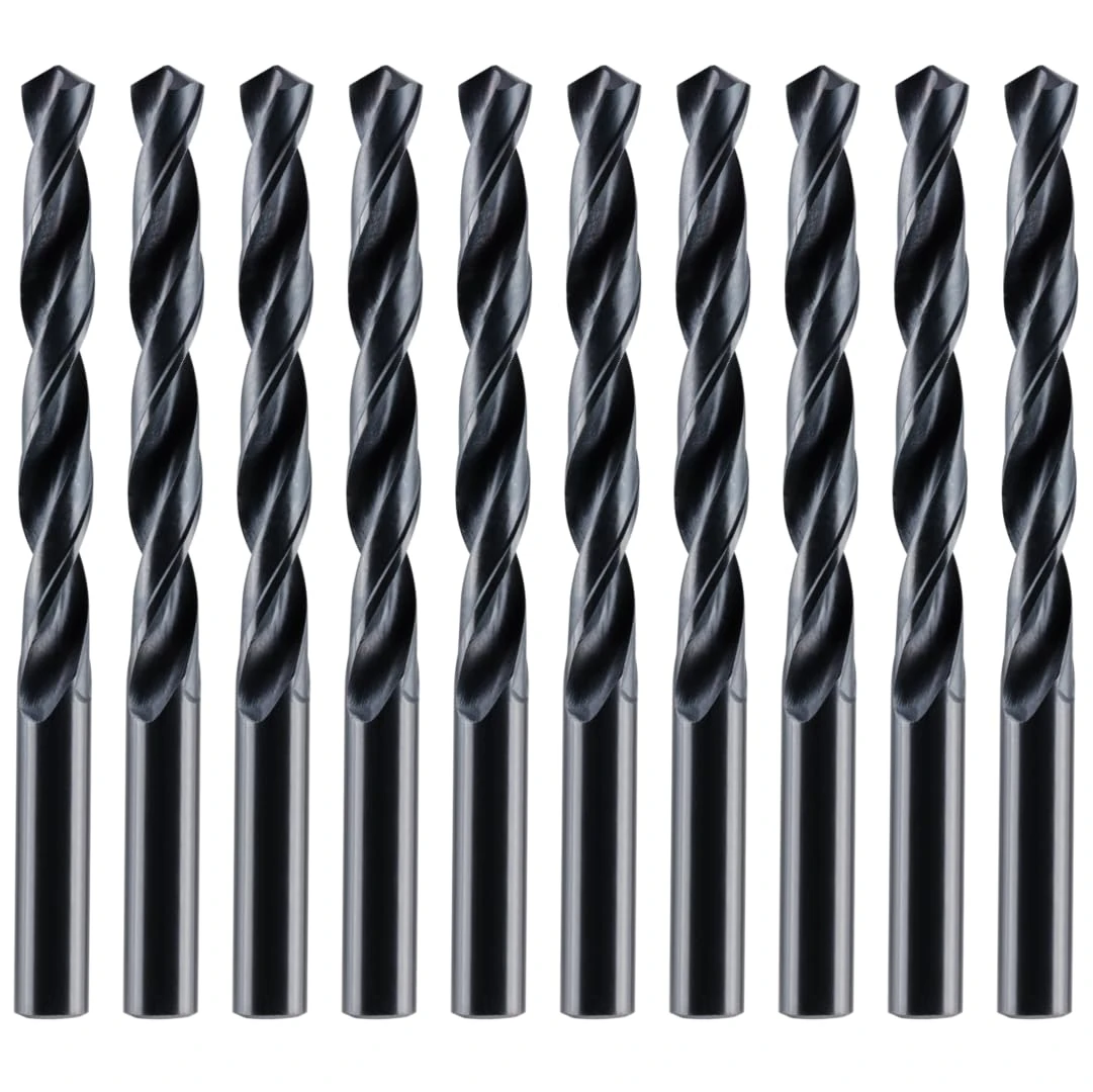 Box Of 10 x 4.9mm HSS Jobber Drill Bits - Black Roll Forged HSS-R for Carbon + Alloy Steel, Plastics & Wood. DIN338 (4.9mm x 86mm)