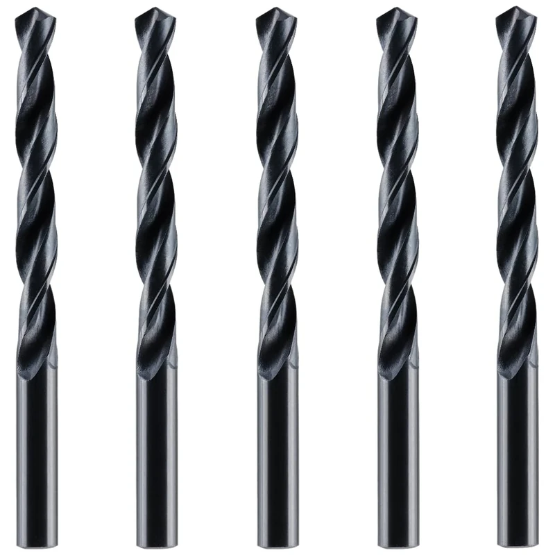 Box Of 5 x 9.5mm HSS Jobber Drill Bits - Black Roll Forged HSS-R for Carbon + Alloy Steel, Plastics & Wood. DIN338 (9.5mm x 125mm (3/8"))