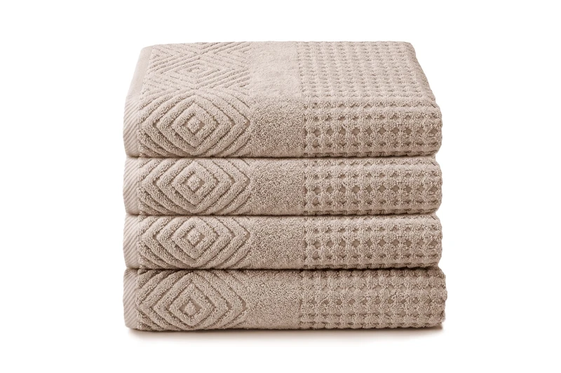 Texere 100% Organic Cotton Diamond Jacquard 700 GSM Luxury Bath Towel Sets - Ultra Soft and Absorbent Hotel and Spa Quality (Diamond, Oxford Tan, 4 Bath Towels)