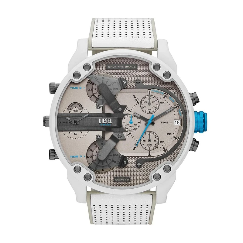 Diesel Watch for Men Mr. Daddy 2.0, Chronograph Movement, 57 mm White Stainless Steel Case with a Stainless Steel Strap, DZ7419