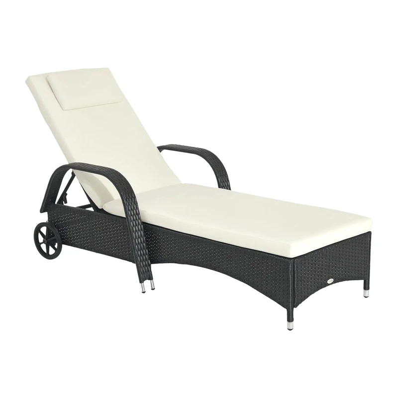 Outsunny Rattan Sun Lounger Recliner - Black Patio Chair