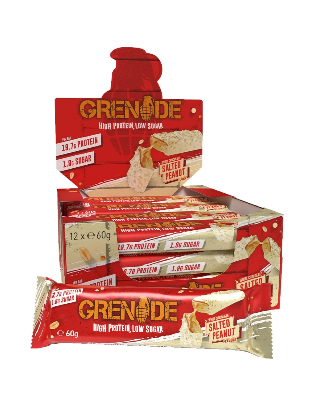 Grenade High Protein, Low Sugar Bar - White Chocolate Salted Peanut, 12 x 60 g