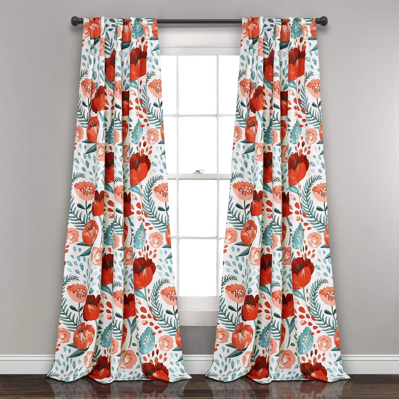 Lush Decor, 95" x 52", Multi Poppy Garden Curtains Room Darkening Window Set for Living, Dining, Bedroom, 95 in L Panel Pair