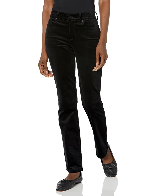 NYDJ Women's Marilyn Straight Leg Velvet Jeans, Black, 16 32