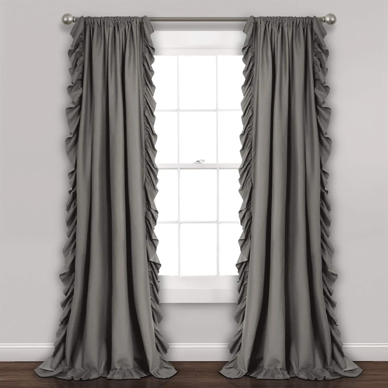 Lush Decor Reyna Ruffle Window Curtain Panel Set, Pair, 54" W x 84" L, Gray - Flowy Curtain Set - Romantic Ruffle Curtains for Bedroom, Living room, or Dining Room - Farmhouse & Cottage Home Decor