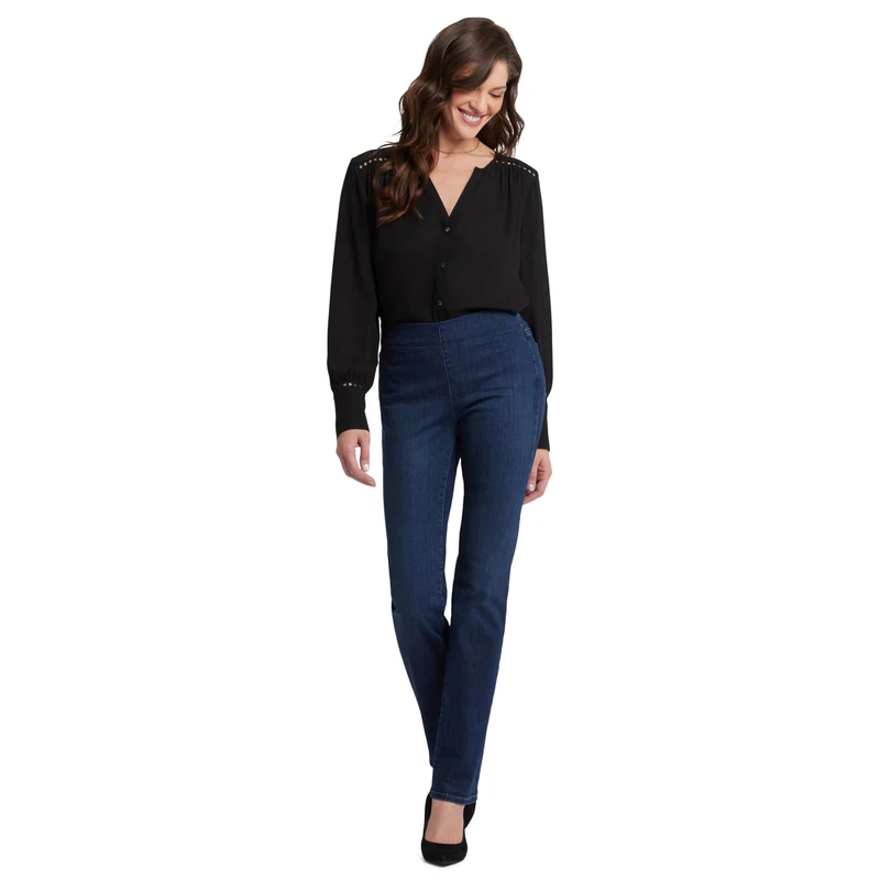 NYDJ Women's Pull ON Marilyn Straight Leg Jeans, Clean Denslowe, 6 32