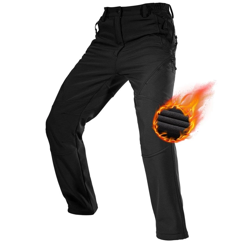 FREE SOLDIER Waterproof Walking Trousers for Men Thermal Fleece Lined Softshell Overtrousers Hiking Trousers Winter Outdoor Tactical Hunting Pants(Black, 42 Long)