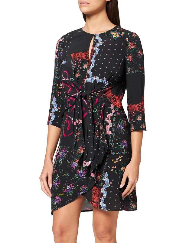 Desigual Women's Black Leia 3/4 Sleeve Pattern/Floral Dress 42