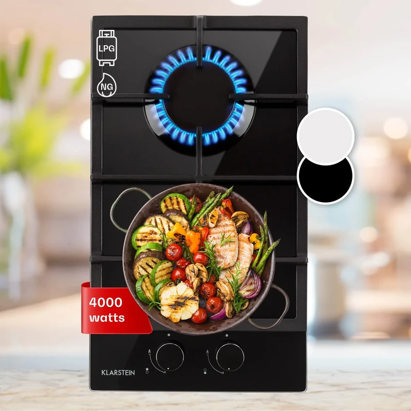 Klarstein 2-Burner Gas Hob - 4000W Stainless Steel Glass Top Cooktop