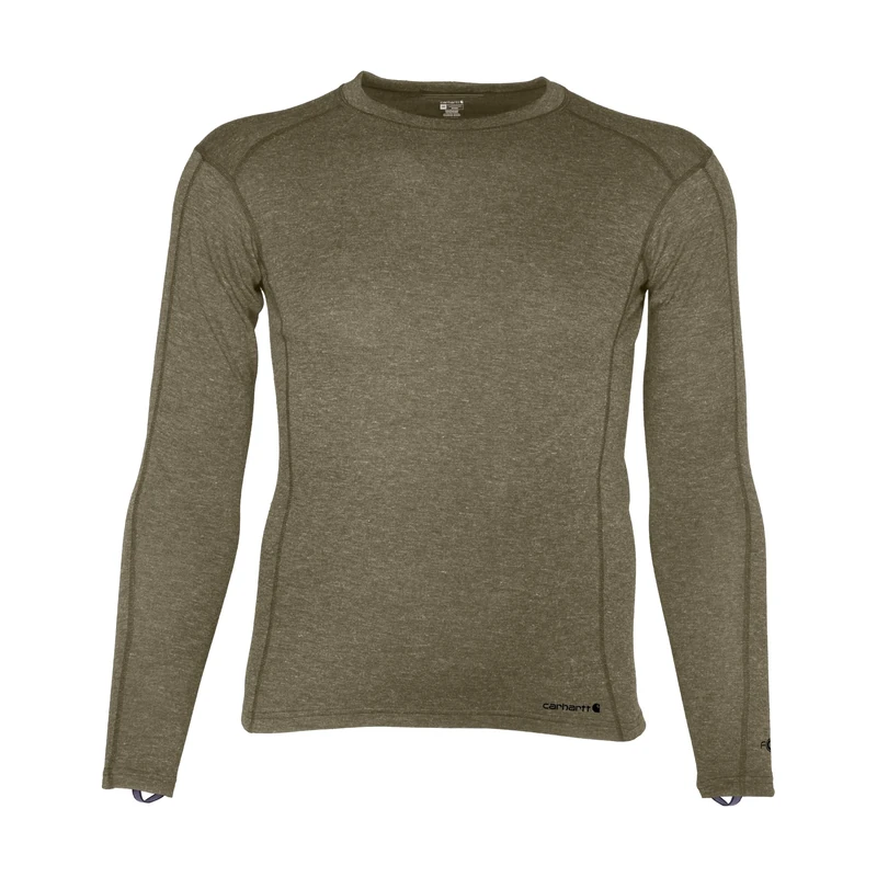 Carhartt Men's Base Force Heavyweight Polyester-Wool Crew Layer Top, Burnt Olive Heather, XL