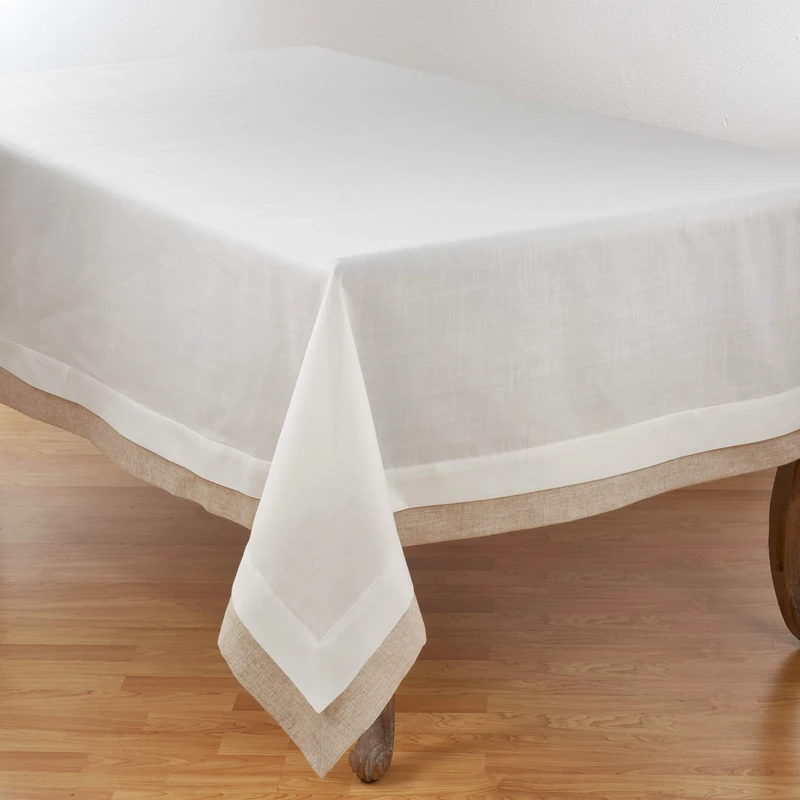SARO LIFESTYLE 1982.I67180B Moldura Collection Double Layer Tablecloth, 100% Polyester Edge: 80Percentpolyester 20% Linen, Ivory