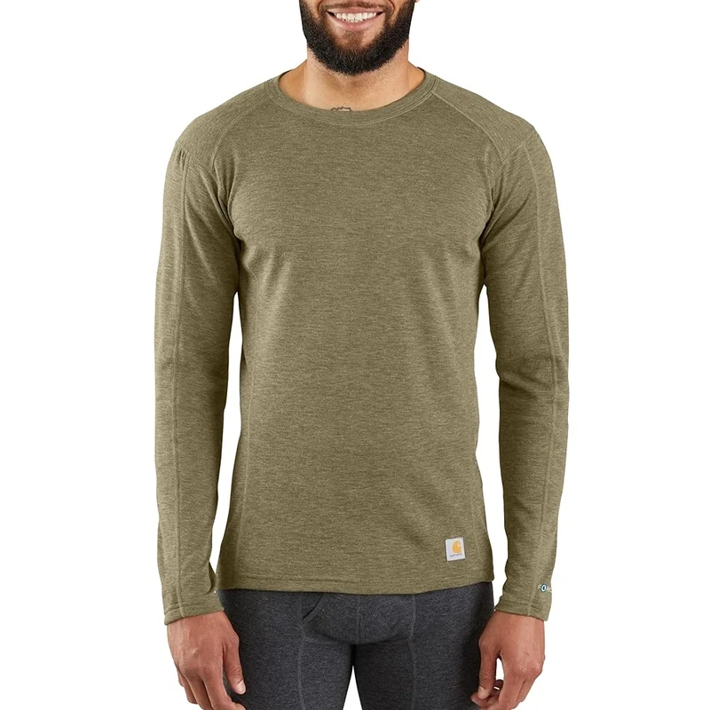 Carhartt Men's Base Force Heavyweight Polyester-Wool Crew Layer Top, Burnt Olive Heather, XXL
