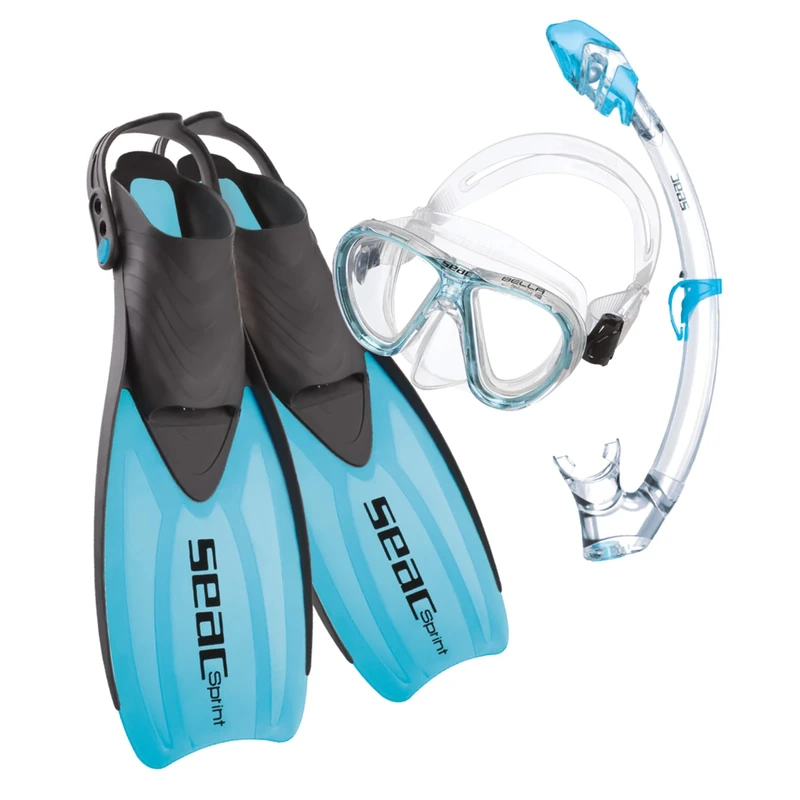 SEAC Unisex-Youth Set Sprint Dry Package with Dive Mask, Snorkel and Open Heel Fins, for Kids and Adults