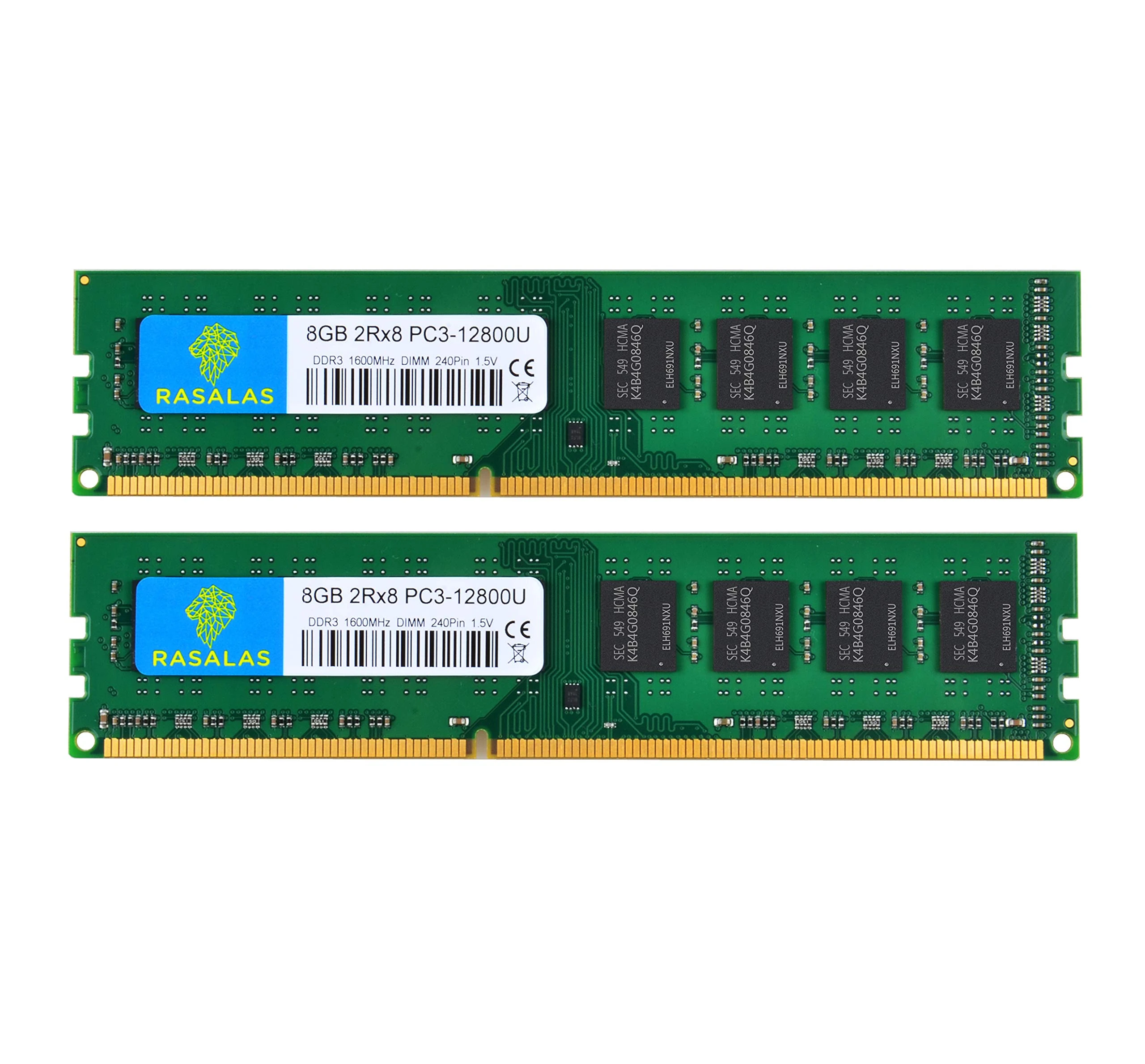Rasalas 16GB Kits (2x8GB) PC3L -12800 DDR3L 1600 MHz UDIMM 2Rx8 1.35V 1.5V CL11 240PIN Dual Rank DIMM Non-ECC Unbuffered Desktop Memory Computer RAM Upgrade