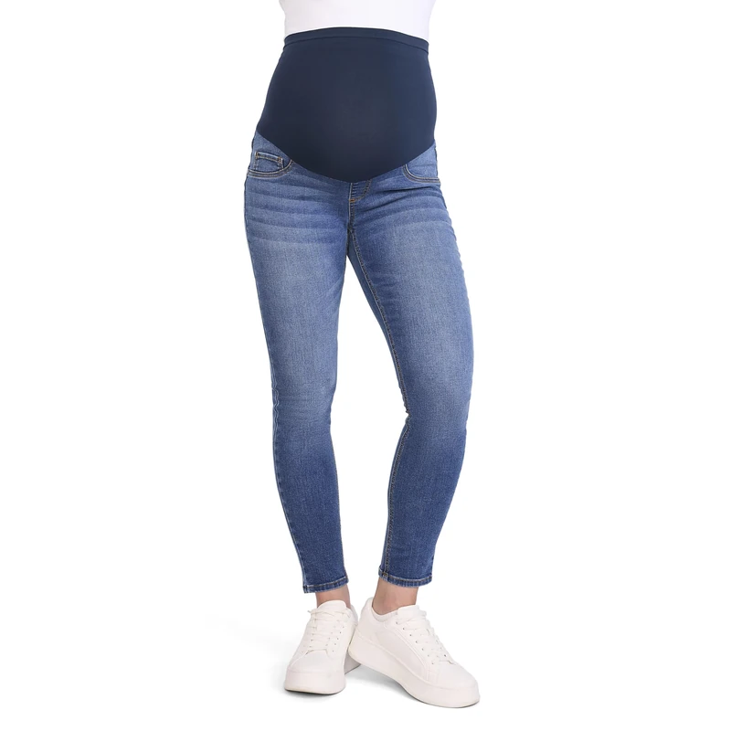 Motherhood Maternity Women's Super Stretch Secret Fit Over The Belly Skinny Ankle Length Jeans Indigo Blue, Medium Blue Wash, M