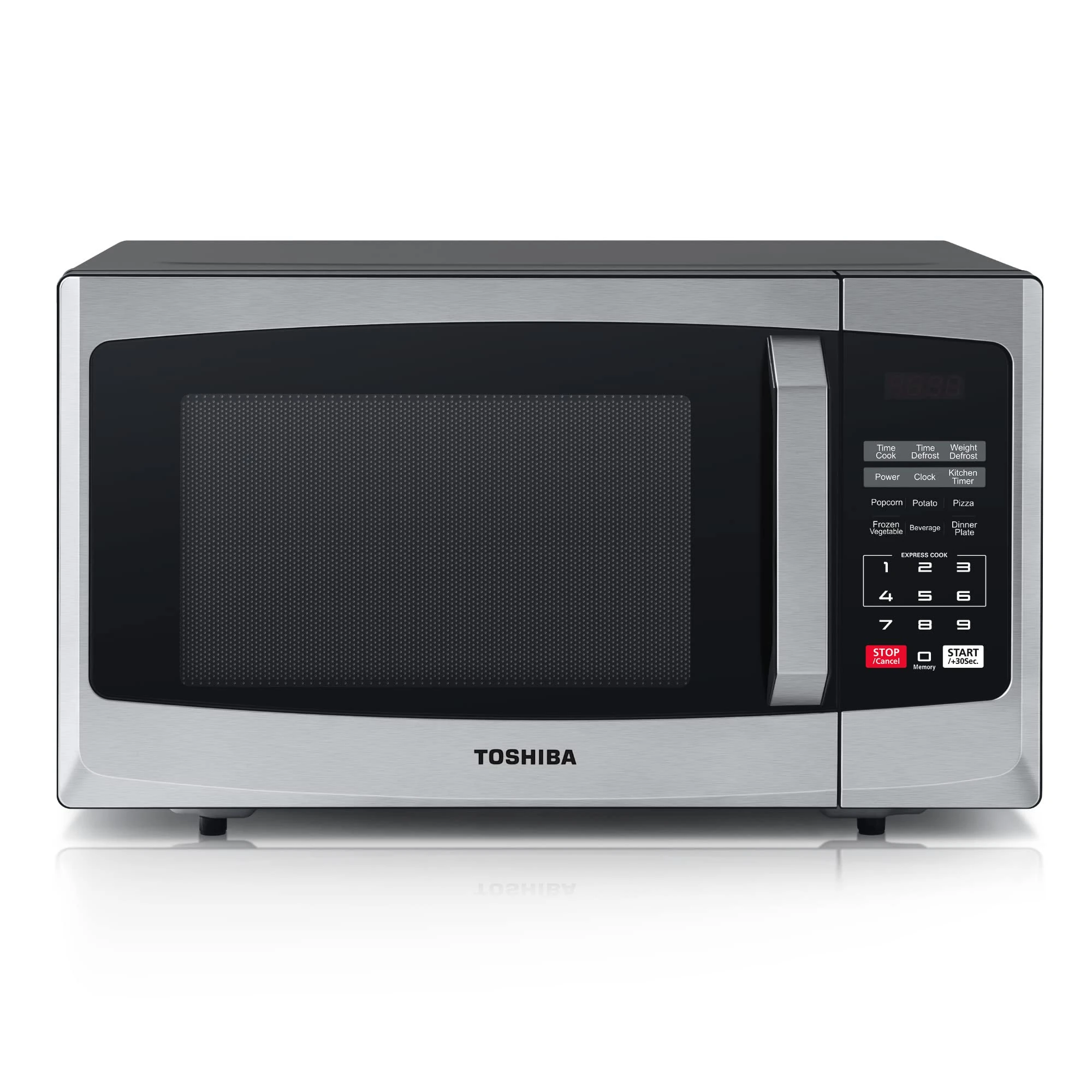 Toshiba 800w 23L Microwave Oven with Digital Display, Auto Defrost, One-Touch Express Cook, 6 Pre-Programmed Auto Cook Settings, and Easy Clean - Stainless Steel Door Handle Microwave - ML-EM23P(SS)