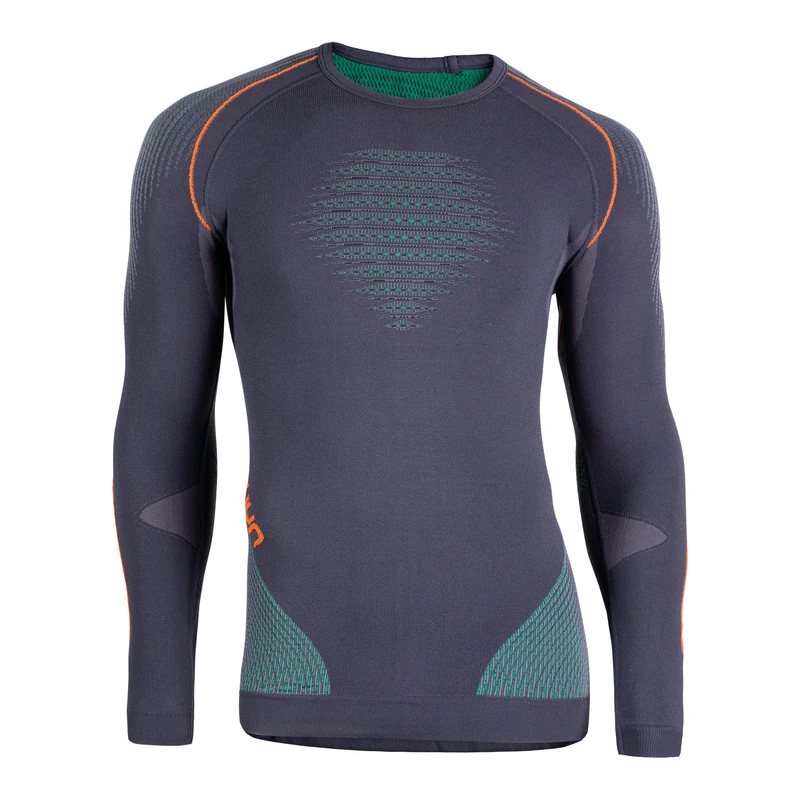 UYN U100006 EVOLUTYON UW LG_SL. T-Shirt Men's Anthracite/Green/Glossy Orange M