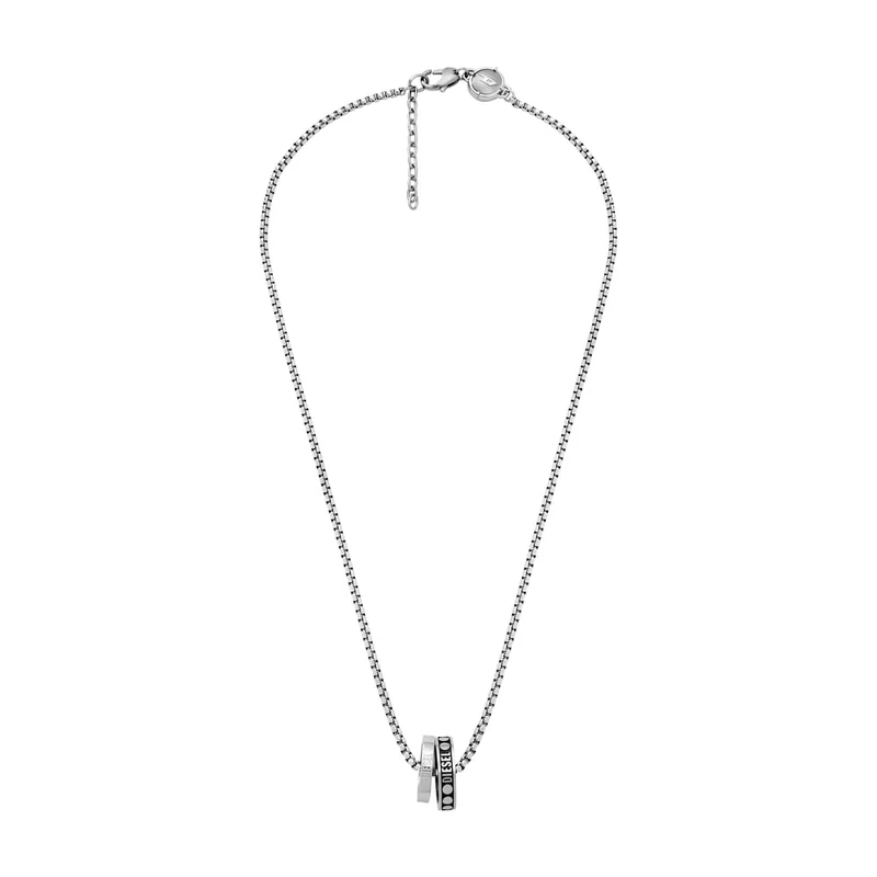 Diesel Necklace for Men Double Pendant, 55 cm + 5 cm Silver/Steel Stainless Steel Necklace, DX1168040
