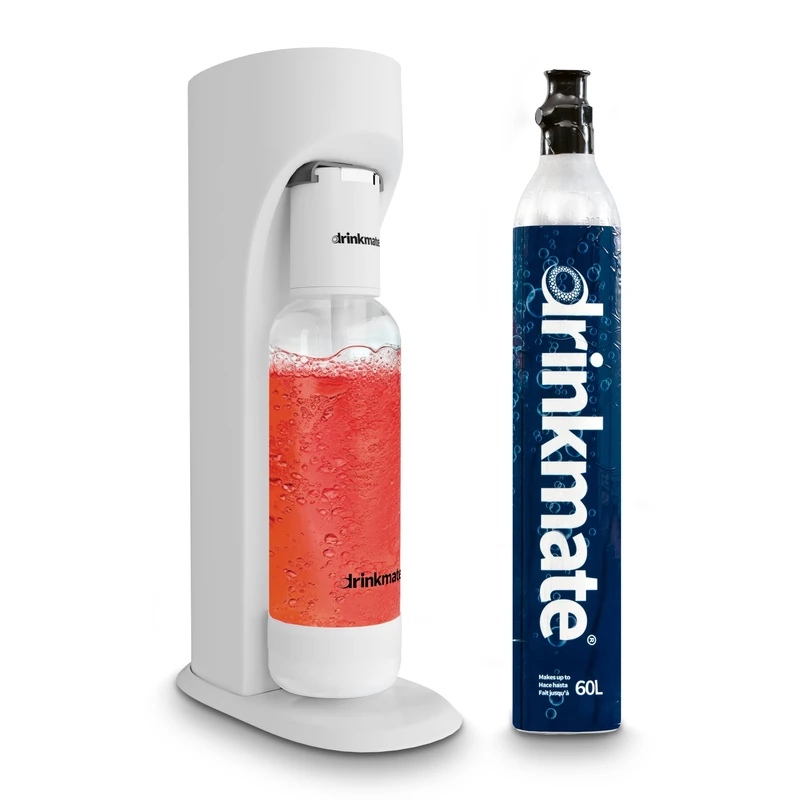 Drinkmate OmniFizz Sparkling Cocktail Mocktail Wine Juices and Water Maker, Carbonates Any Drink with Push-Button Simplicity, with 1L bottle and 60 Litre CO2 cylinder, Classic White