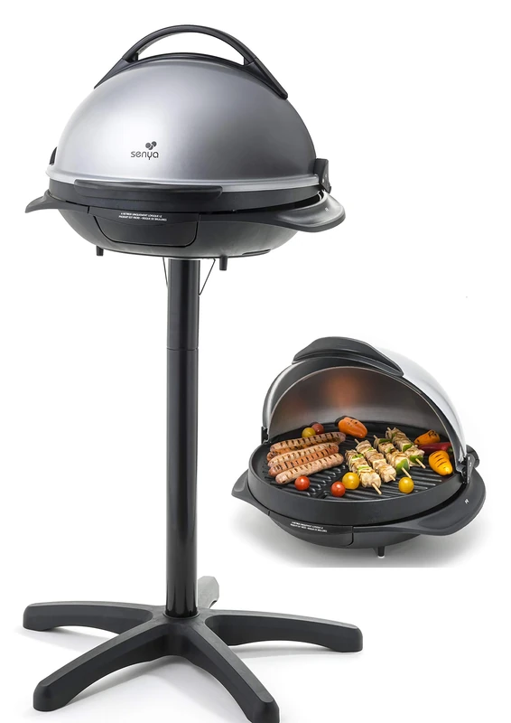 SENYA SYCK-G043 2-in-1 Electric Barbecue on Stand and Table, Cast Aluminium Plate, Detachable Lid, 2200 W, - Image 1