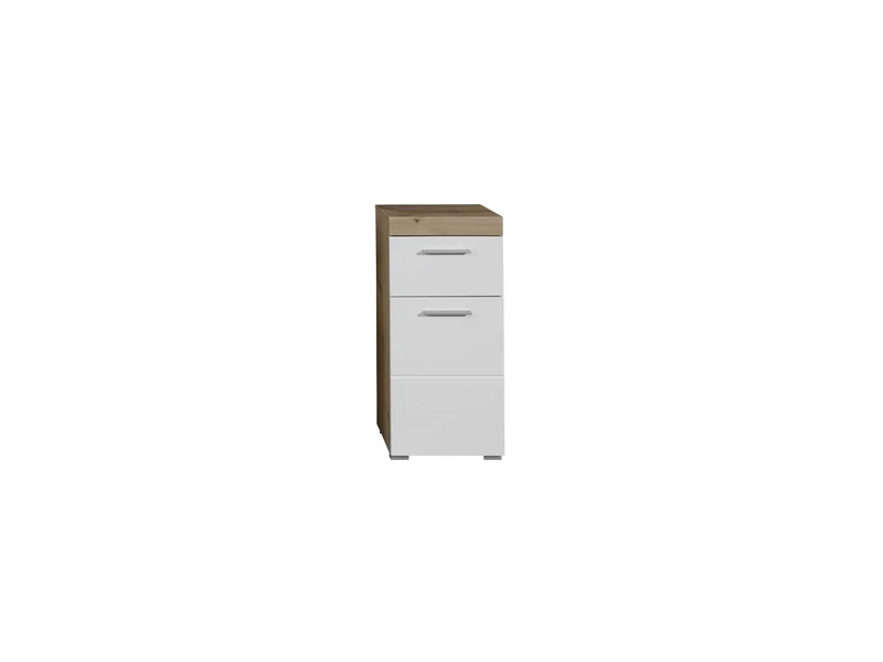 Furnline Bathroom Dresser Cabinet With Storage Space, Amanda, White Glossy Deposition Knotty Oak, 37 x 79 x 31 cm