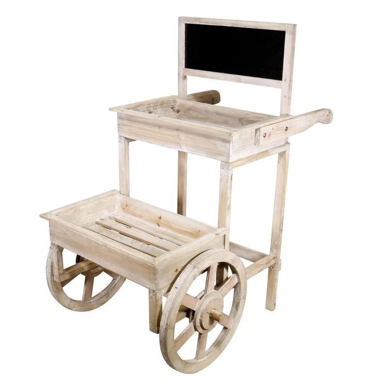 Alpine MBB104 Corporation 86 cm Tall Indoor/Outdoor Wooden 2-Tier Plant Display Stand with Chalkboard and Wheels