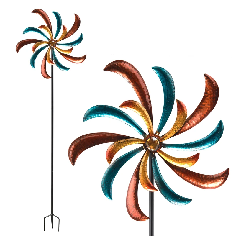 Alpine Corporation 160 cm Tall Outdoor Curved Blade Windmill Stake Kinetic Spinner, Multicolor