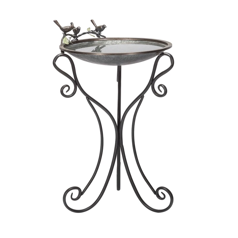 Alpine ORS684 Metal Birdbath w/Birds and Leaves, 24 Inch Tall