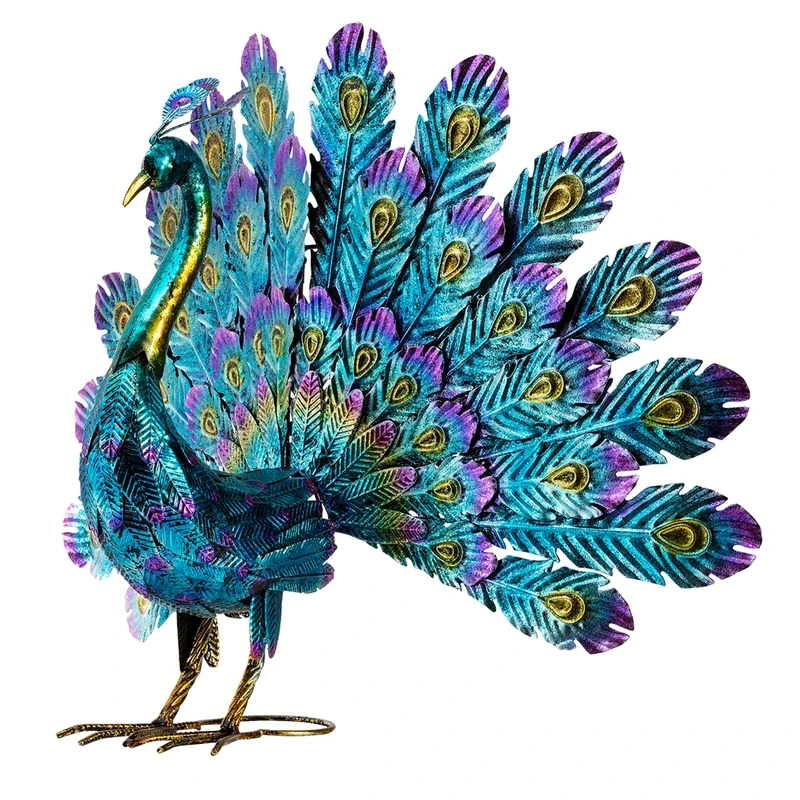Alpine Corporation JUM232 58 cm Tall Outdoor Metallic Peacock Tail Spread Yard Statue Decoration, Multicolor