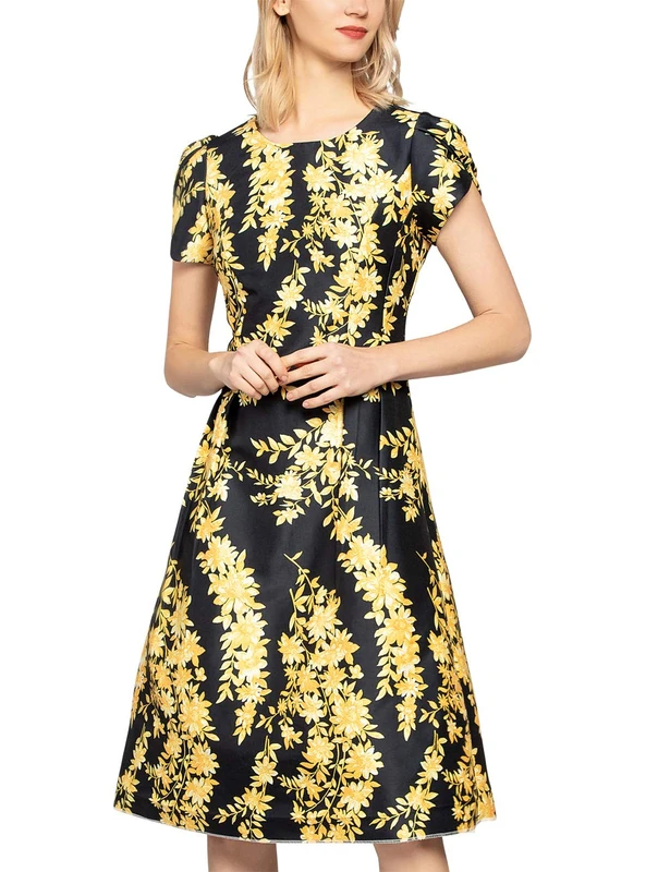 APART Fashion Women's Printed Dress Party, Multicolour (Midnightblue-Yellow Midnightblue-Yellow), 10 (Size: 36)