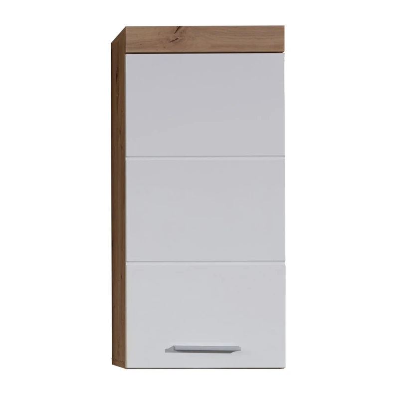 Furnline Bathroom Wall Cabinet With Storage Space, Amanda, White Glossy Deposition Knotty Oak, 37 x 77 x 23 cm