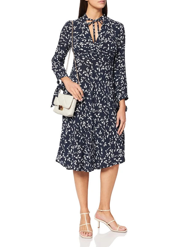 APART Fashion Women's Printed Dress, Multicolour (Midnightblue-Cream Midnightblue-Cream), 12 (Size: 38)