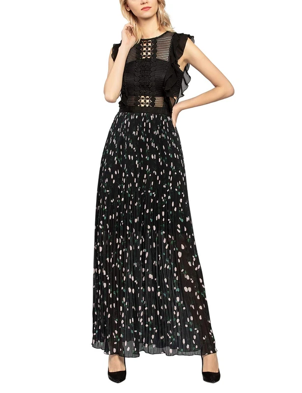 APART Fashion Women's Printed Mesh Dress Party, Multicolour (Black-Multicolor Black-Multicolor), 14 (Size: 40)