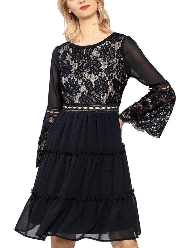 APART Fashion Women's Chiffon Dress with Lace Party, Blue (Midnightblue Midnightblue), 8 (Size: 34)